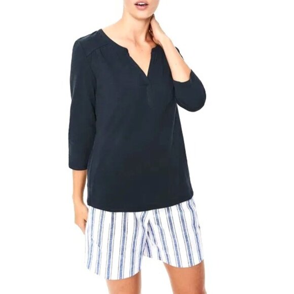 Boden Womens The Cotton Notch Tee Navy Blue 3/4 Sleeve V-Neck Shirt Size Small - Picture 1 of 12